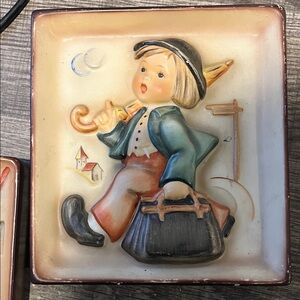 Hummel Ceramic Art with Blue Jacket and Brown Pants